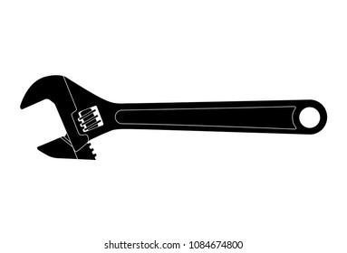 Vector adjustable wrench spanner silhouette on white background