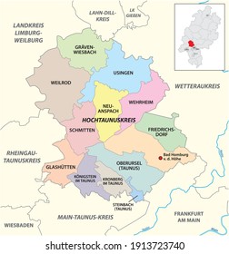 Vektor administrative Bezirkskarte Hochtaunuskreis, Hesse, Deutschland