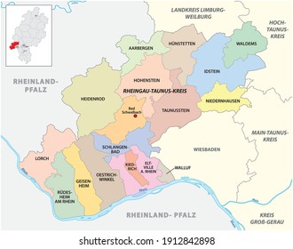 Mapa del distrito administrativo del vector Rheingau-Taunus-Kreis, Hesse, Alemania