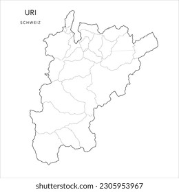 Vector Administrative Map of the Canton of Uri with the Administrative Borders of Municipalities (Gemeinde) as of 2023 - Switzerland (Schweiz)