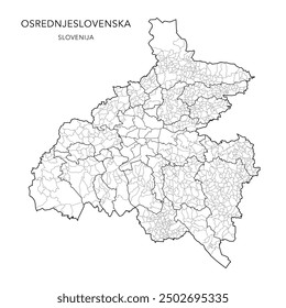 Vector Administrative Map of Central Slovenia Statistical Region Osrednjeslovenska with all Municipalities (Občine), Settlements (Naselja) and Districts of Ljubjana 2024