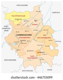 vector administrative map of the county cambridgeshire, england