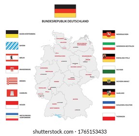 Vector administrative map of Federal Republic of Germany with the flags of the federal states svg