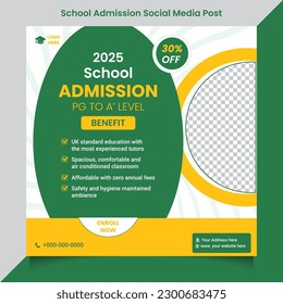 Vector admission social media post, Students Back to school admission promotion social media post banner template