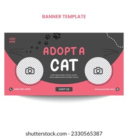 Vector adopts a pet banner template with a photo of the cat