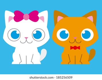 Vector Adorable Cartoon Cat Couple On Background