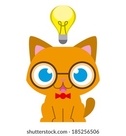 Vector Adorable Cartoon Nerd Cat With A Bulb