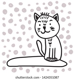 Vector adorable cat in trendy Scandinavian style. Funny, cute, hugge, hand drawn illustration for poster, banner, print, decoration kids playroom or greeting card. 