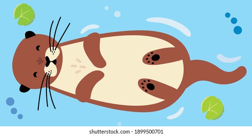 Vector of adorable otter swimming in blue water