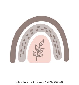 Vector adorable arco iris clipart de estilo escandinavo moderno. Graciosa, linda, higge ilustración para afiches, textiles, decoración, sala de juegos para niños o tarjeta de saludo. Impresión dibujada a mano.