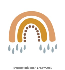 Vector adorable arco iris clipart de estilo escandinavo moderno. Graciosa, linda, higge ilustración para afiches, textiles, decoración, sala de juegos para niños o tarjeta de saludo. Impresión dibujada a mano.