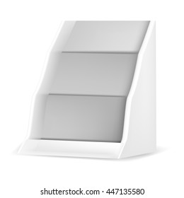 VECTOR ADS: White gray Magazine Stand or 3D Advertising Display on Isolated white background. Mock-up template ready for design.