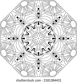 Vector Adult Coloring Book Textures. Hand-painted art design. Adult anti-stress coloring page. Black and white hand drawn illustration for coloring book.