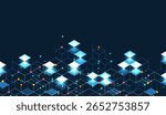 Vector of advanced glowing cubes in 3D blockchain digital grid on dark background, ideal for smart platforms, decentralized systems, crypto tech, and futuristic data structures.