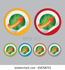 Vector :  Advancement Arrow Around The World Infographics Icon on Circle Peeling Sticker