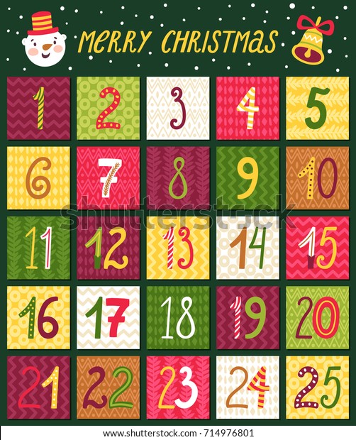ベクター画像到来カレンダー 手書きの数字を持つクリスマスカウントダウン のベクター画像素材 ロイヤリティフリー