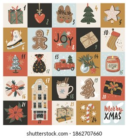 Vector advent calendar. Excellent for the design of postcards, posters, stickers and so on.