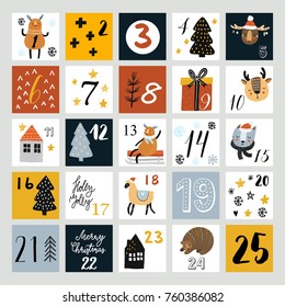 Vector advent calendar with hand drawn illustrations