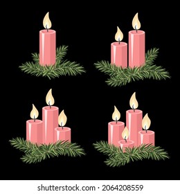 Vector - advent candles template.
Watercolor illustrated pattern.