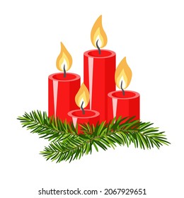 Vector - advent candles template. Watercolor illustrated pattern.