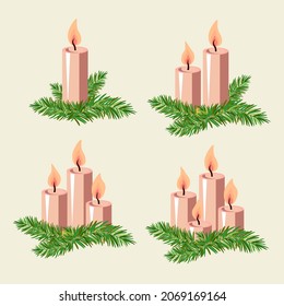 Vector - advent candles template.
Watercolor illustrated pattern.