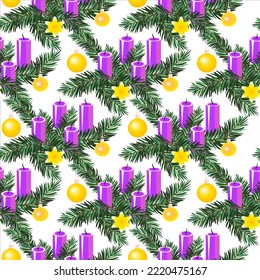 Vector - adventsdeco with candles and glassballs, seamless pattern.