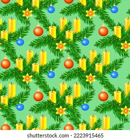 Vector - adventsdeco with candles and glassballs, seamless pattern.