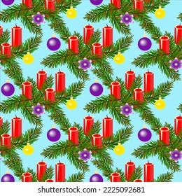 Vector - adventsdeco with candles and glassballs, seamless pattern.