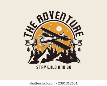 Vector the adventure emblem biplane label the advanture badges vector illustration