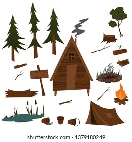 Vector adventure set camping  in vector design illustration of camping in woods.