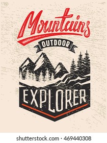 vector Adventure vintage logo on mountain badge