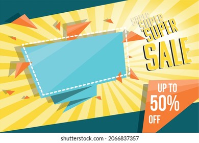 Vector Advertisement Banner Empty Template. Big sale concept vector 3D flat attractive banner.  Add your own texts Super Sale Up to 50% off. New Year, Holidays and Special days festive banner template