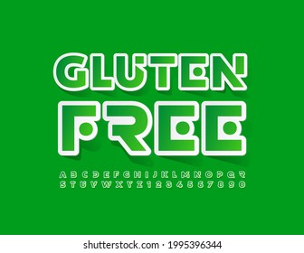 Vector advertising badge Gluten Free. Green sticker Font. Creative Alphabet Letters and Numbers set
