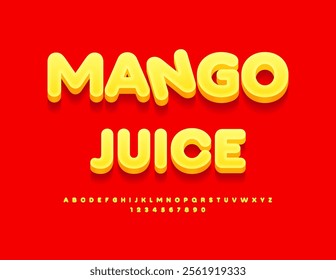 Vector advertising badge Mango Juice. Sunny Yellow Font. Artistic Alphabet Letters and Numbers set