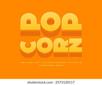 Vector Advertising badge Pop Corn. Rotated Yellow 3D Font. Typography Urban style Alphabet Letters and Numbers set.