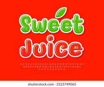 Símbolo publicitário vetorial Sweet Juice. Fonte Brilhante Vermelha. Conjunto de letras e números alfabéticos brincalhões