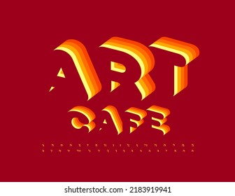 Vector advertising banner Art Cafe. Bright Isometric Font. Creative 3D Alphabet Letters and Numbers set