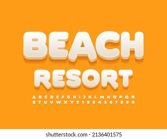 Vector advertising Banner Beach Resort. Cute 3D Font. Creative Alphabet Letters and Numbers set