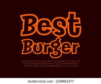 Vector advertising banner Best Burger with artistic Font. Handwritten Alphabet Letters, Numbers and Symbols set