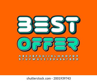 Banner de publicidad de vectores Mejor oferta. Letras y números de alfabeto de moda. Fuente abstracta creativa