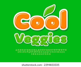 Vector advertising Banner Cool Veggies. Glossy Green Font. Creative Alphabet Letters, Numbers and Symbols set