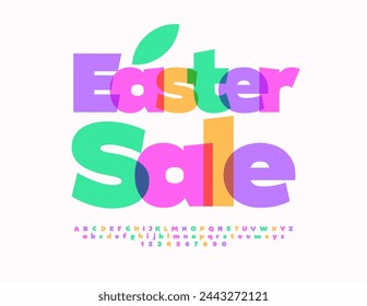 Vector advertising banner Easter Sale. Modern artistic Font. Bright Trendy Alphabet Letters and Numbers.