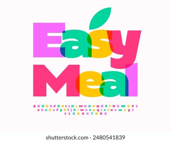 Vector advertising banner Easy Meal. Bright Colorful Font. Artistic Alphabet Letters and Number set.