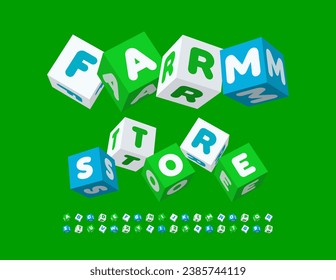 Tienda de pancartas de publicidad de vectores. Tipo de letra de cubo 3D. Conjunto de letras y números de alfabeto único