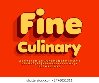 Vector advertising banner Fine Culinary. Cool Bright 3D Font. Creative Alphabet Letters and Numbers set.