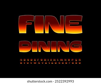 Vektorwerbebanner Fine Dining. Helle Feuer-Schriftart. Modern Burning Alphabet Buchstaben und Zahlen gesetzt.