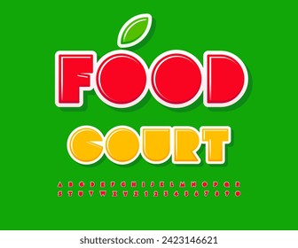 Vector advertising banner Food Court. Exclusive Red Font. Artistic Alphabet Letters and Numbers.