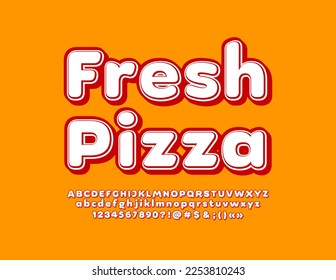 Vector advertising Banner Fresh Pizza. Modern Bright Font. Artistic Alphabet Letters and Numbers