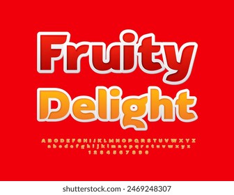 Vector advertising Banner Fruity Delight. Stylish Red Font. Artistic  Alphabet Letters and Numbers set.