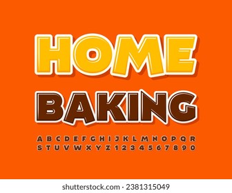 Banner de publicidad de vectores en Home Baking. Fuente brillante brillante brillante brillante. Conjunto artístico de letras, números y símbolos alfabéticos